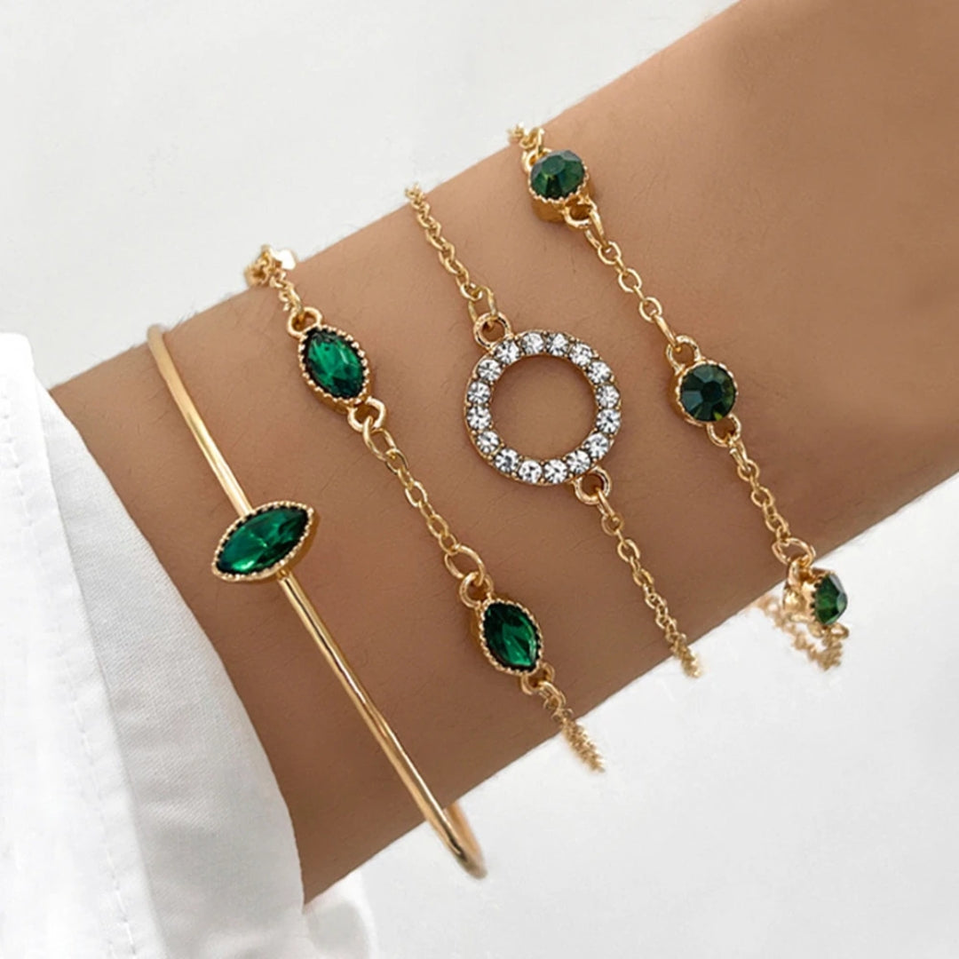 Set de Pulseras de Cristal Verde en Oro