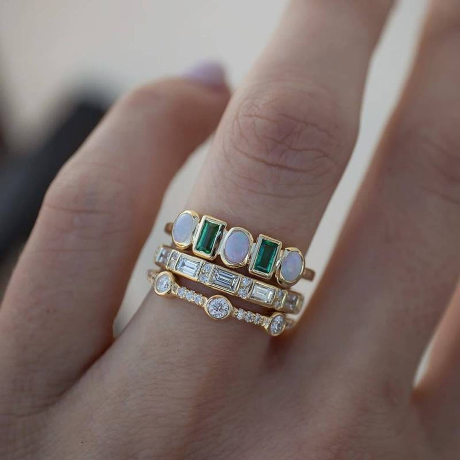 Anillos Vintage de Ópalo Blanco y Verde
