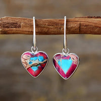 Aretes Colgantes de Corazón de Jaspe Rojo