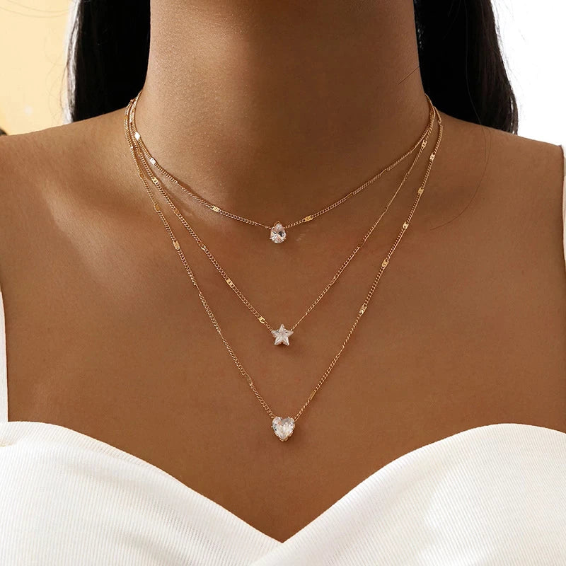 Collar de Tres Dijes con Zirconia en Oro