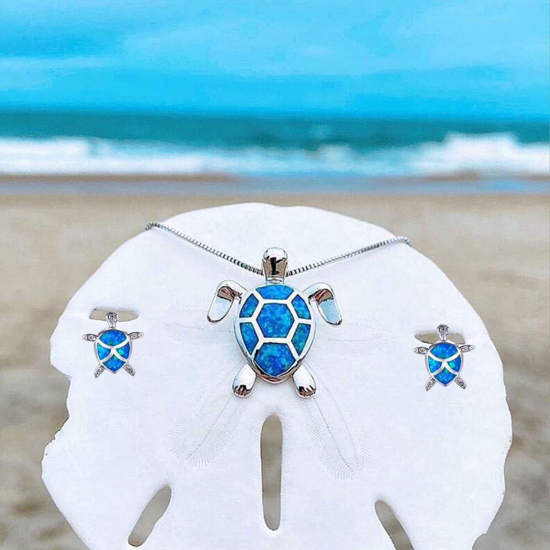Set de Collar + Aretes de Tortuga Marina en Ópalo y Plata