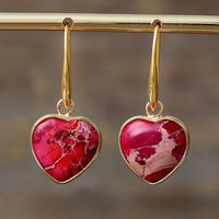 Aretes Colgantes de Corazón de Jaspe Rojo