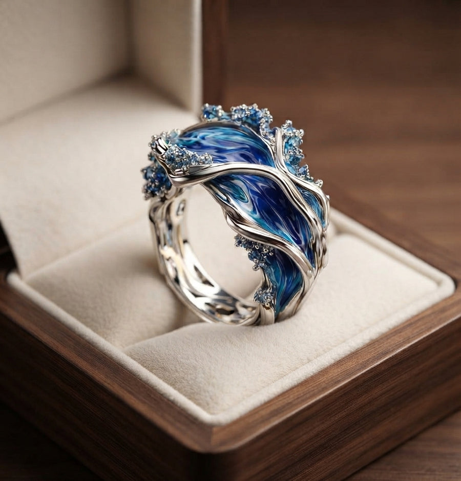 Anillo de Ola del Océano Dorado Estilo Antiguo