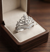 Set de Anillos de Corona en Plata Brillante