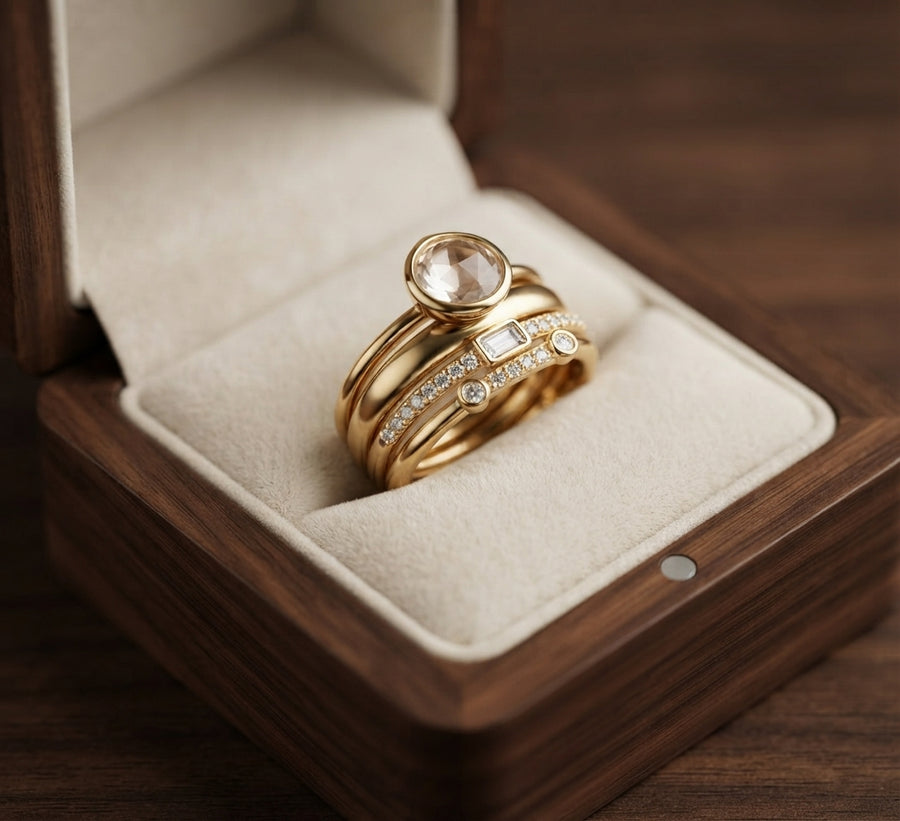 Set de Anillos Vintage en Oro y Zirconia