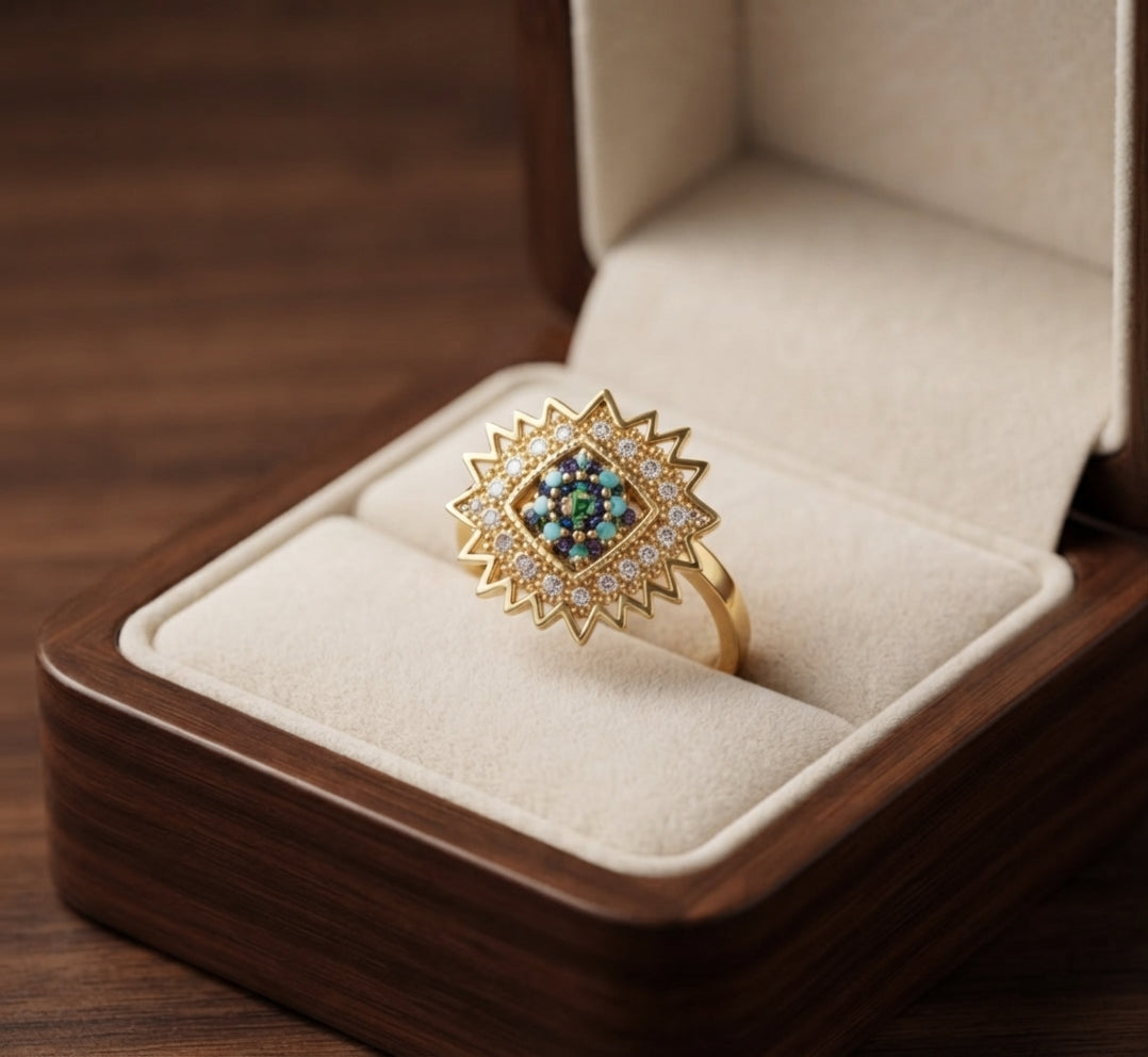 Anillo Giratorio Sol Radiante de Zafiro
