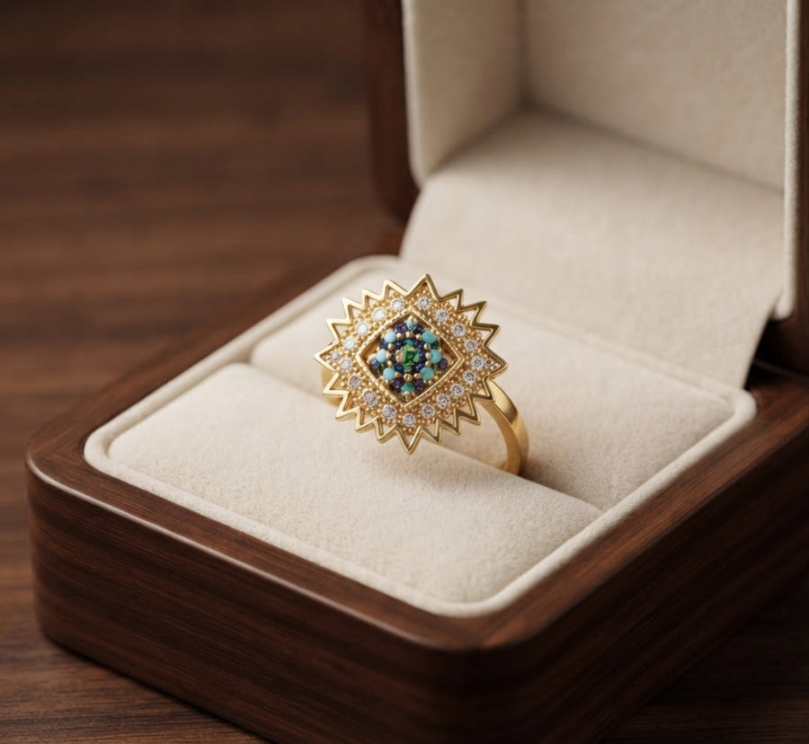 Anillo Giratorio Sol Radiante de Zafiro