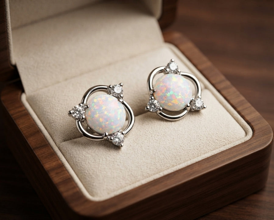 Aretes de Botón Trío de Ópalo