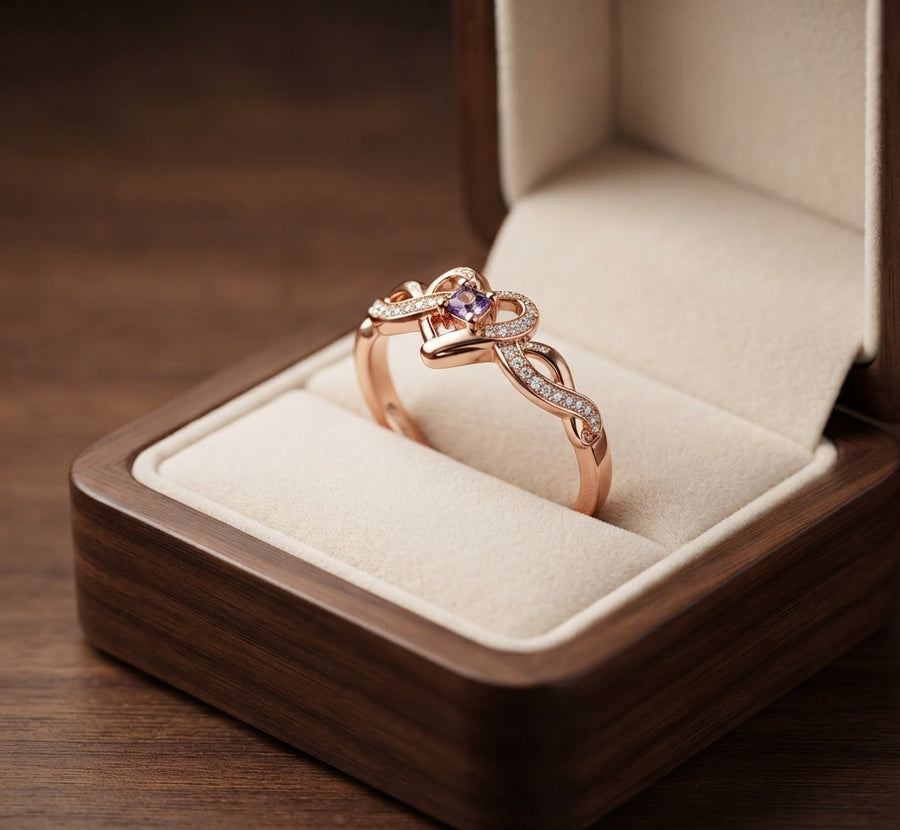 Anillo Corazón Violeta de Oro y Plata