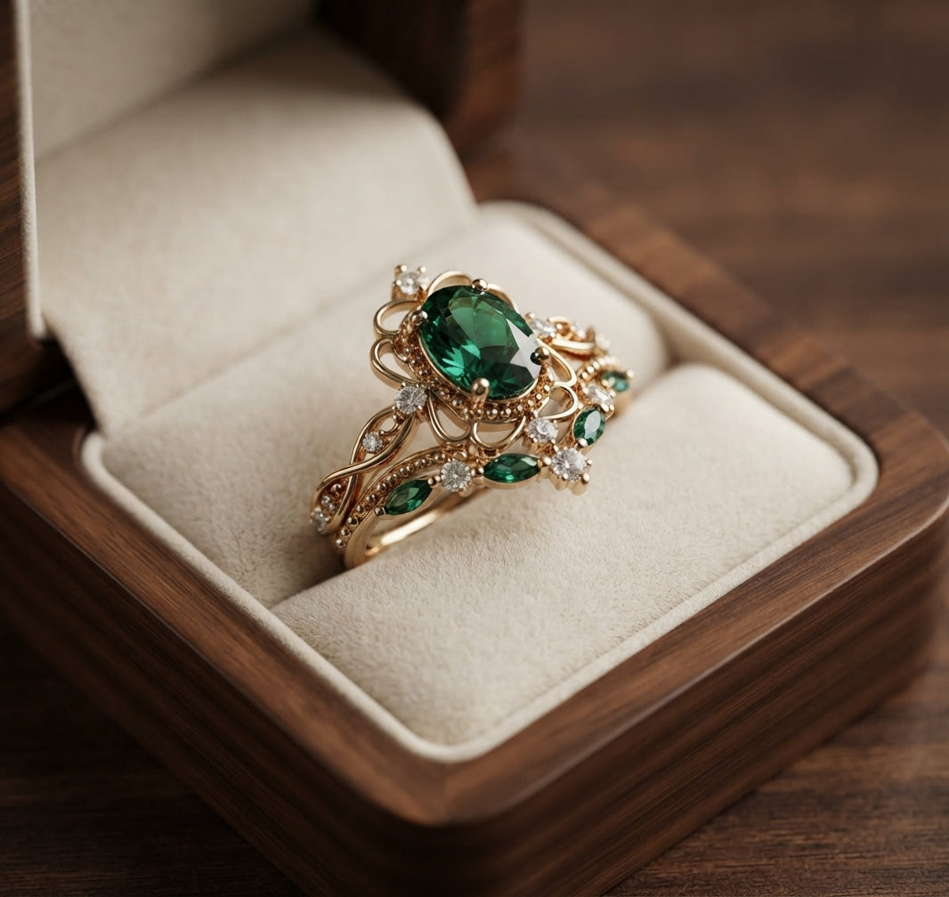 Set de Anillos Aurelle de Corona de Esmeralda