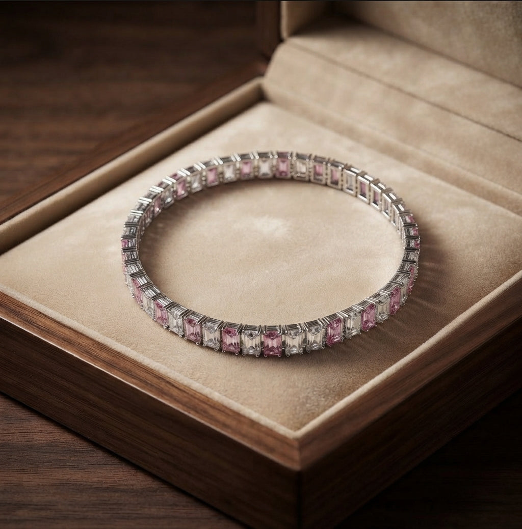 Pulsera de Tenis de Franja Rosa
