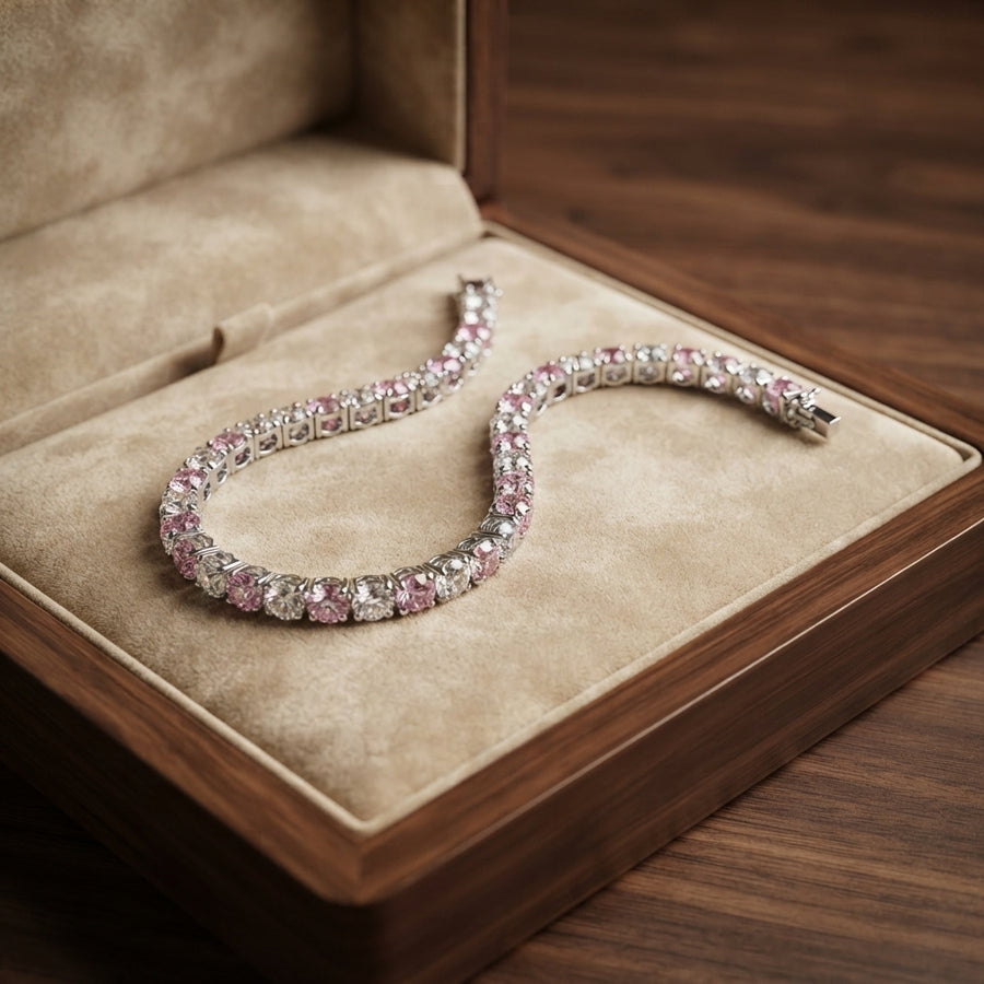 Pulsera de Tenis Dúo de Zafiro Rosa