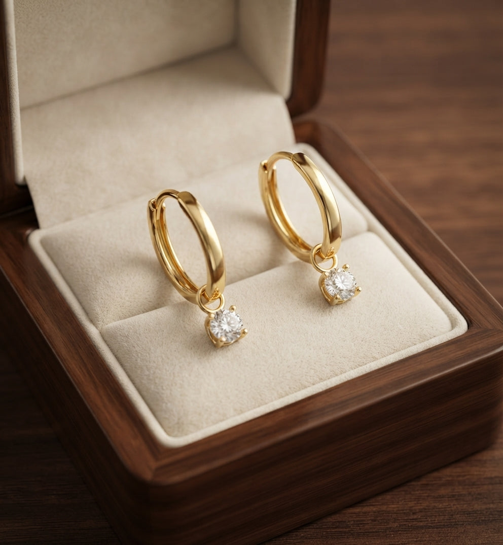 Aretes de Aro de Piedra Larmes de Lune