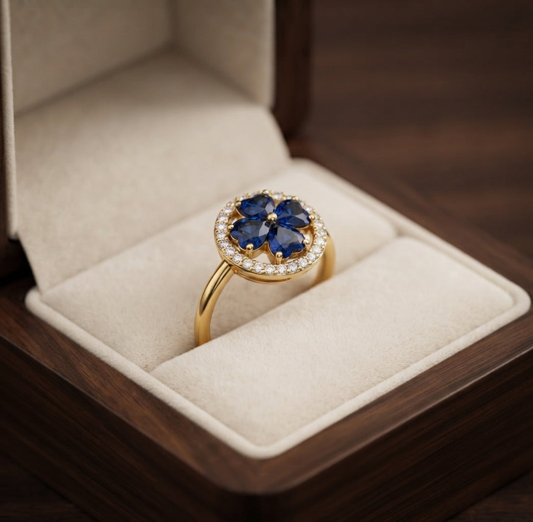 Anillo Giratorio de Corazones de Zafiro