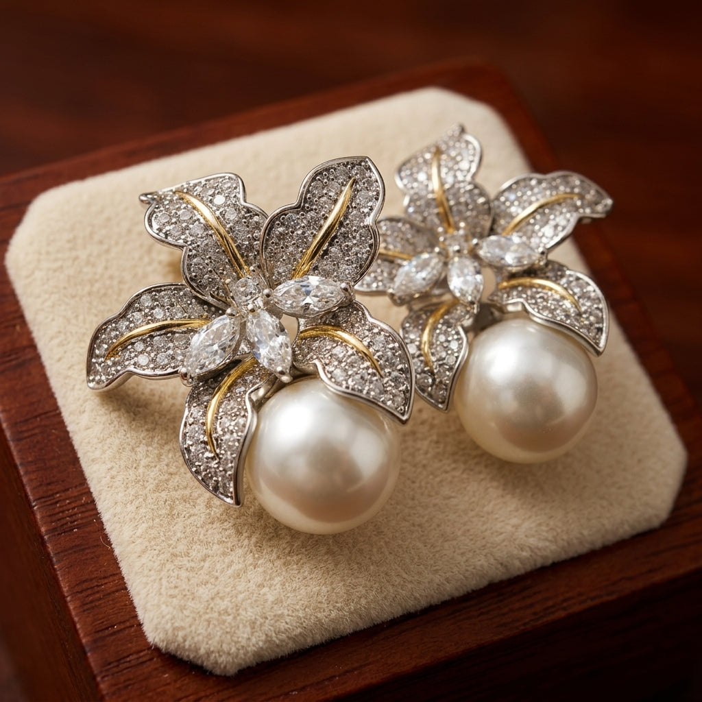 Aretes Elegantes de Flor y Perla