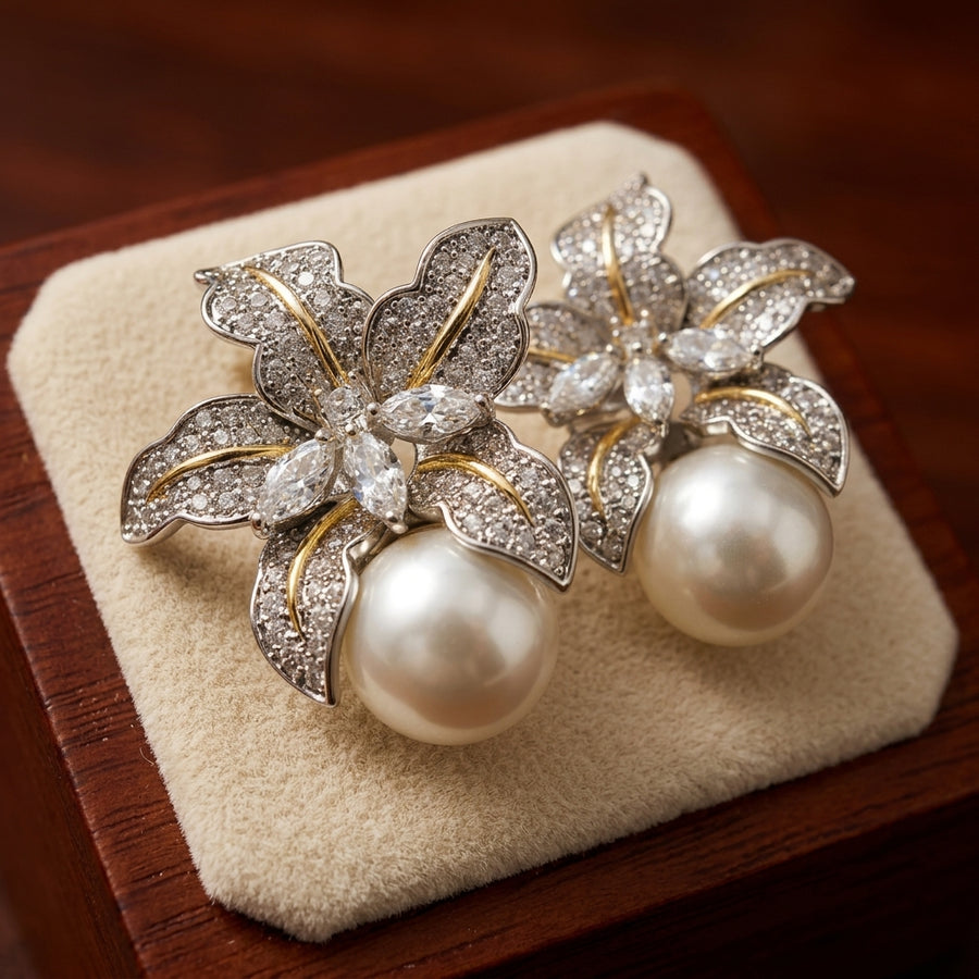 Aretes Elegantes de Flor y Perla