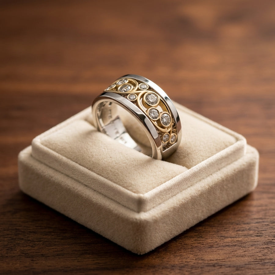 Anillo Vintage de Zirconia Hiedra en Oro & Plata
