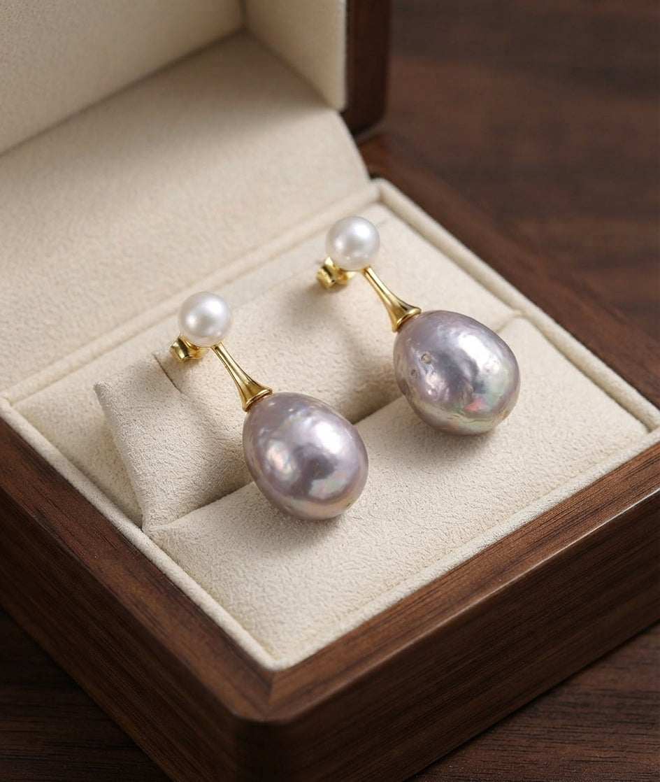Aretes Exquisitos de Perla Lila