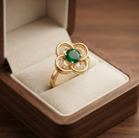 Anillo Giratorio Halo de Trébol de Esmeralda