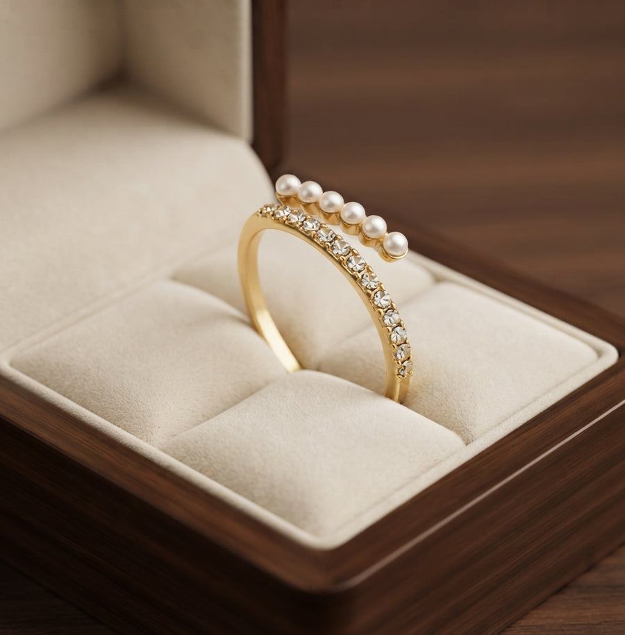 Anillo Abierto Virelle de Cristal y Perla