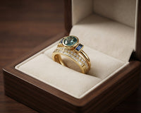 Set de Anillos Azules Elegantes Estilo Antiguo