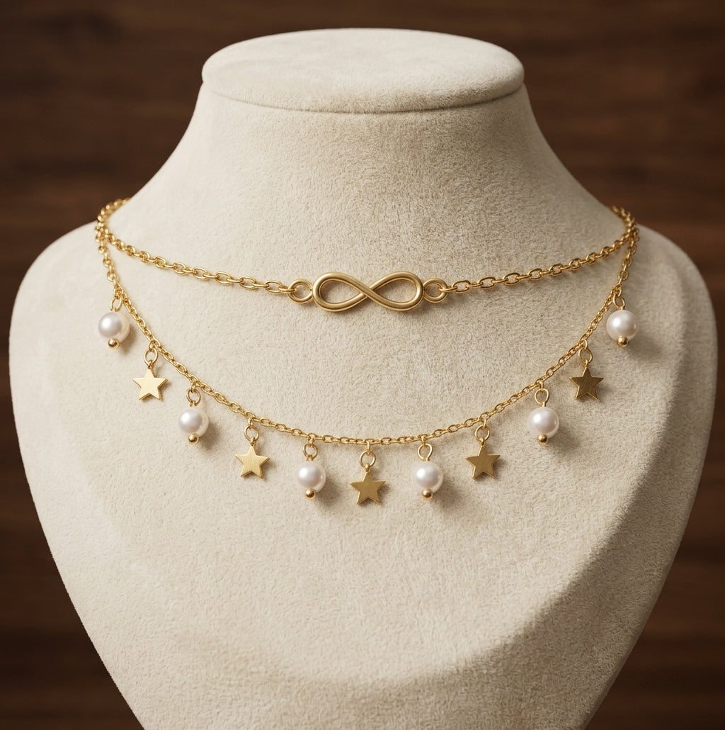 Tobillera Infinito con Perlas y Estrellas