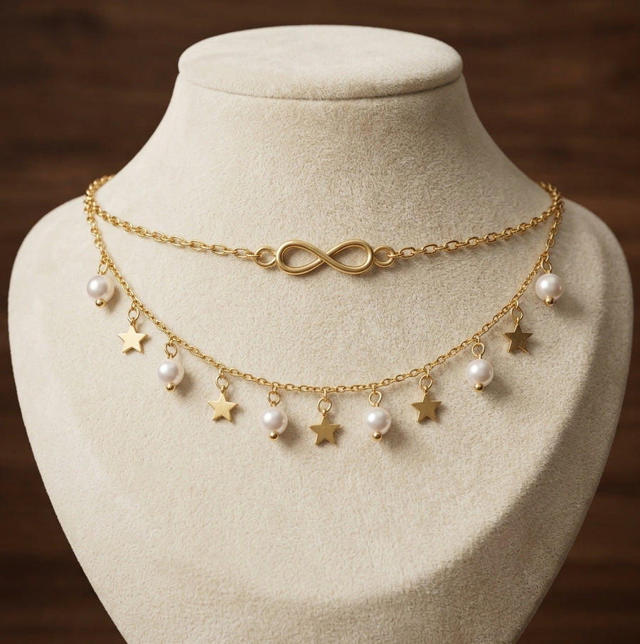Tobillera Infinito con Perlas y Estrellas