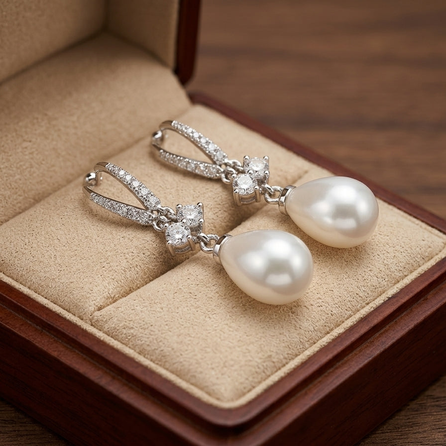 Aretes Colgantes de Perla Brillantes