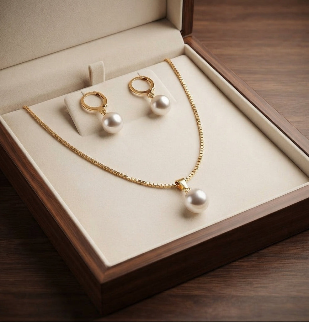 Set de Joyería de Perla Gracia Dorada