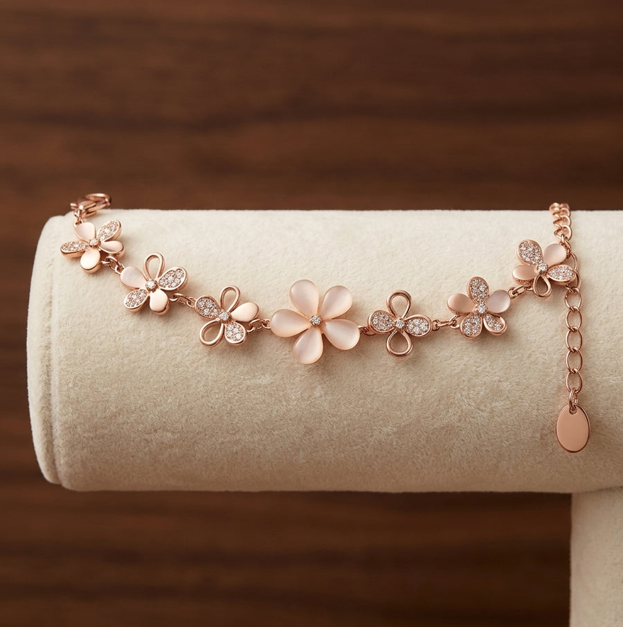 Pulsera de Flor Rosa Estilo Antiguo