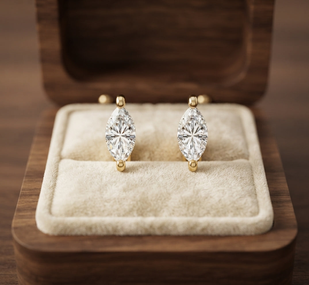 Aretes de Botón Corte Pera