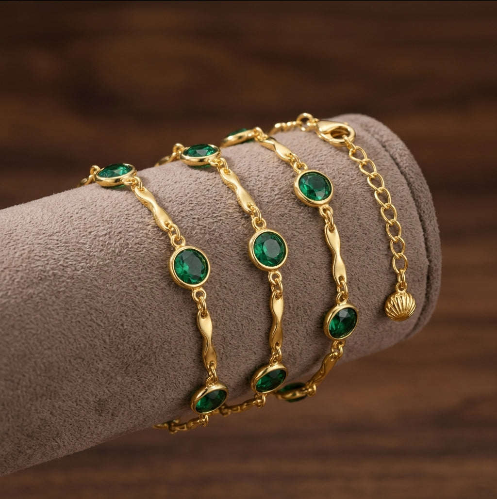 Pulsera de Cadena de Eslabones de Esmeralda