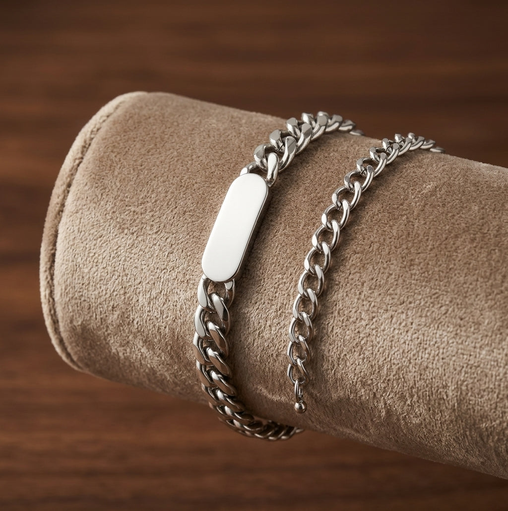 Pulsera de Cadena Cubana con Placa