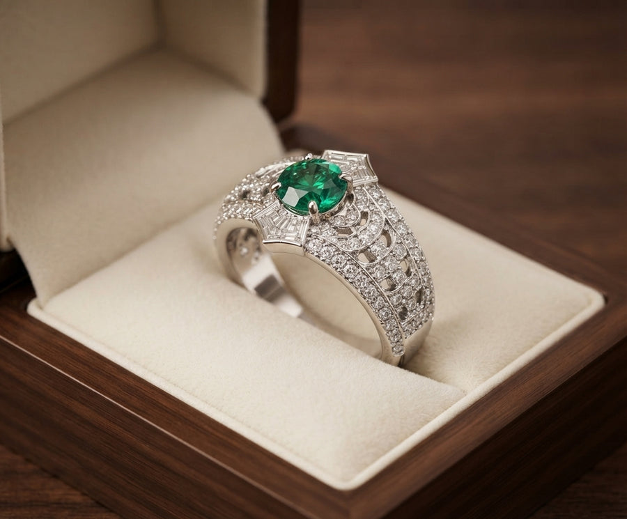 Anillo de Esmeralda Art Déco