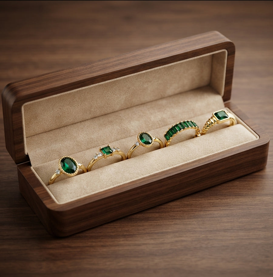 Set de Anillos Zarina Exquisito de Esmeralda