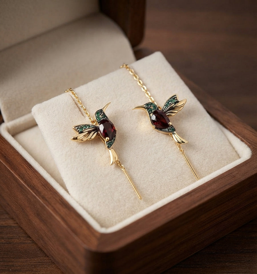 Aretes de Colibrí de Esmalte y Zirconia