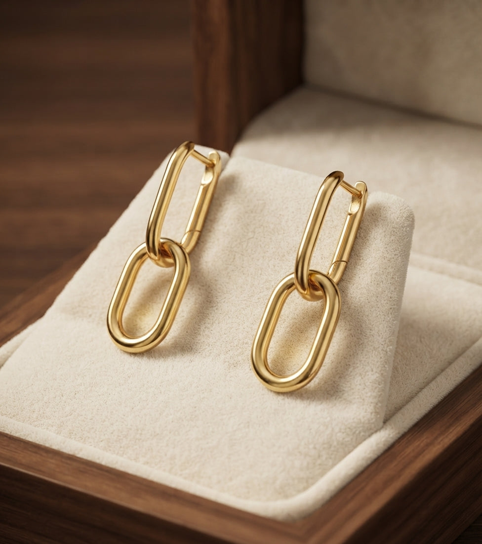 Aretes de Aro Colgantes de Eslabón