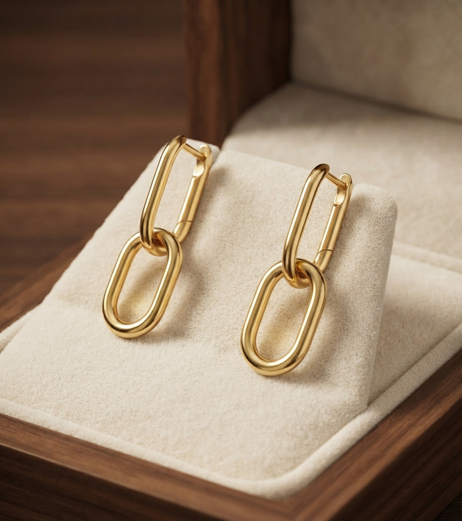 Aretes de Aro Colgantes de Eslabón