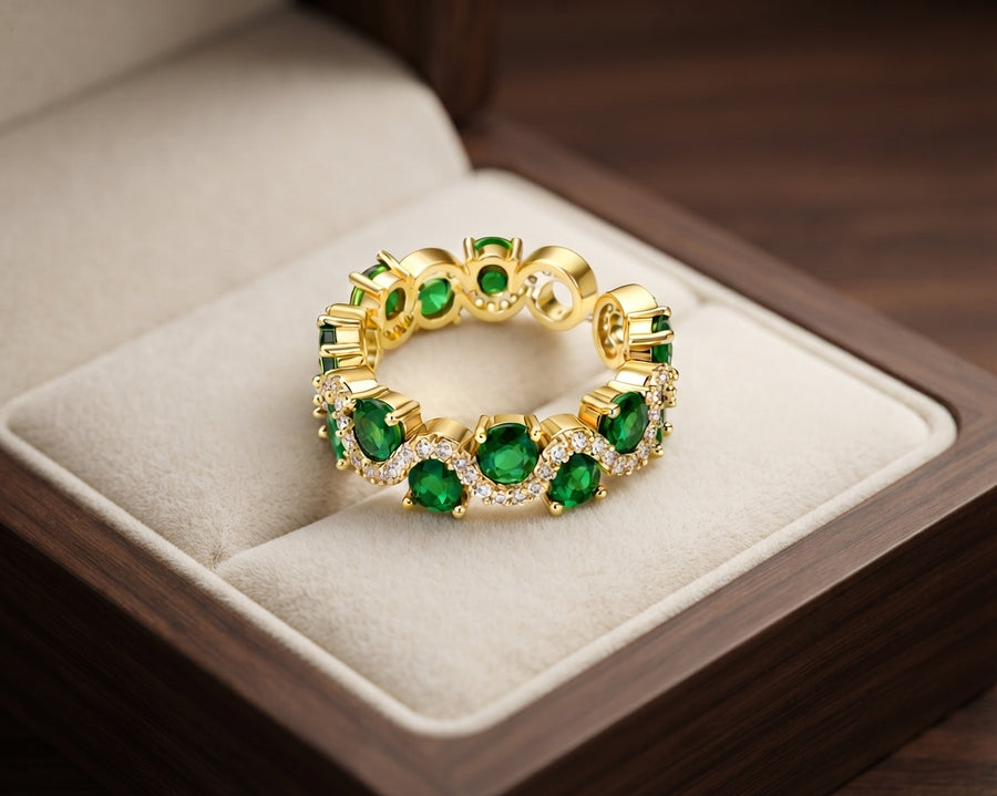 Anillo Abierto Calira de Esmeralda Brillante