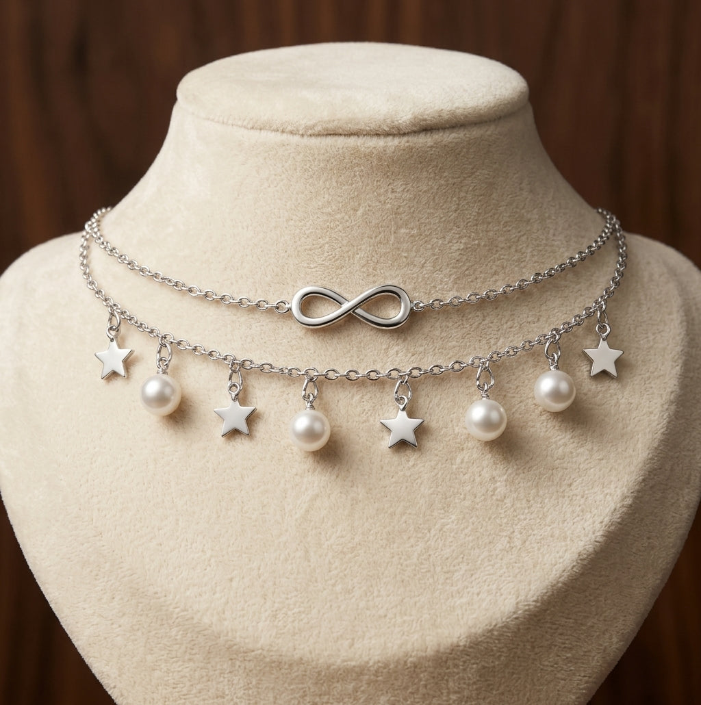 Tobillera de Infinito con Perlas y Estrellas