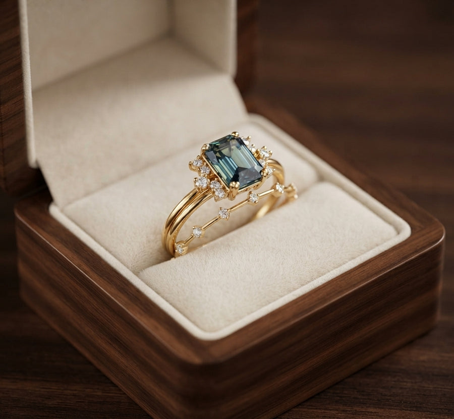 Set de Anillos Brillo de Cristal Azul