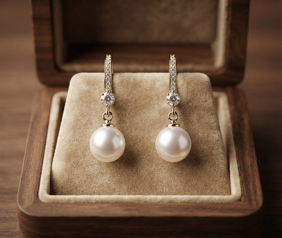 Aretes Colgantes Lustrosos de Zirconia y Perla