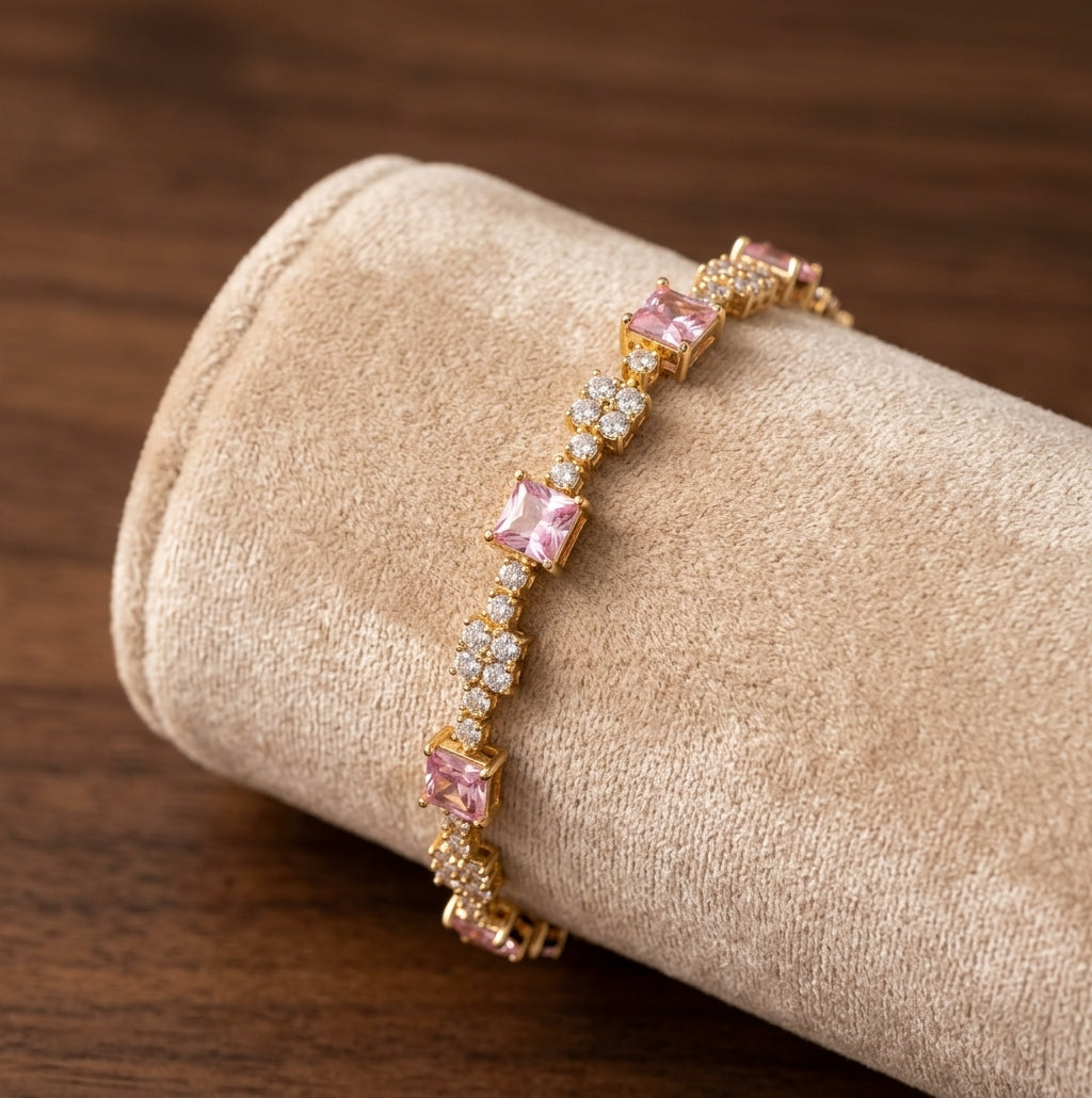 Pulsera de Tenis Cuadrada Rosada