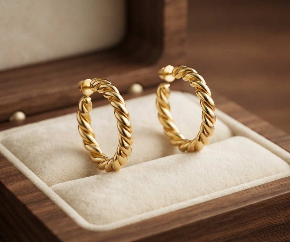Aretes de Aro de Cuerda Trenzada