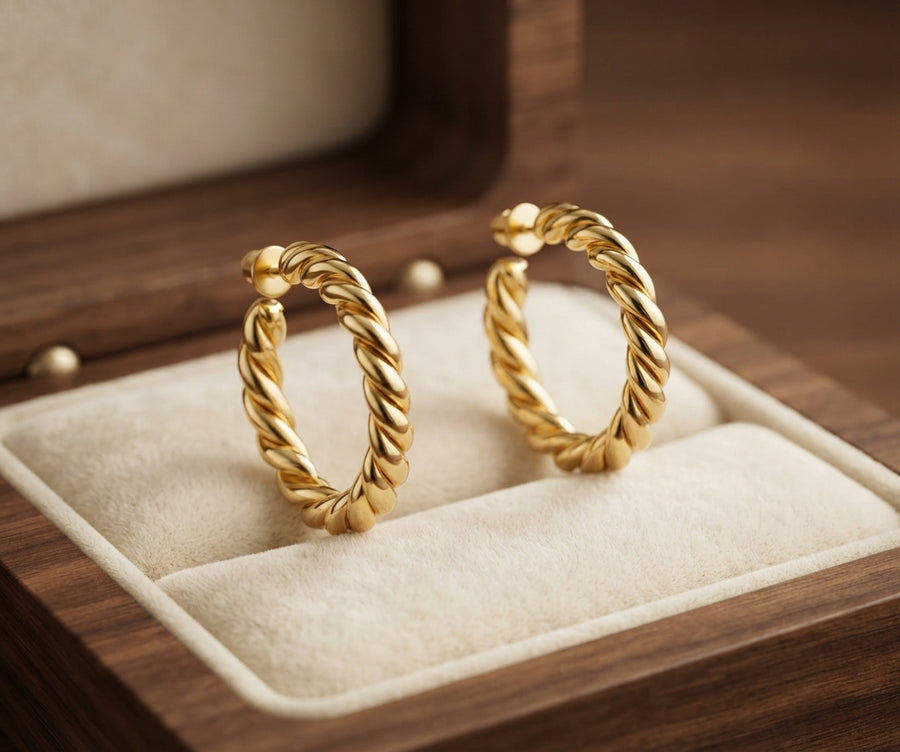 Aretes de Aro de Cuerda Trenzada