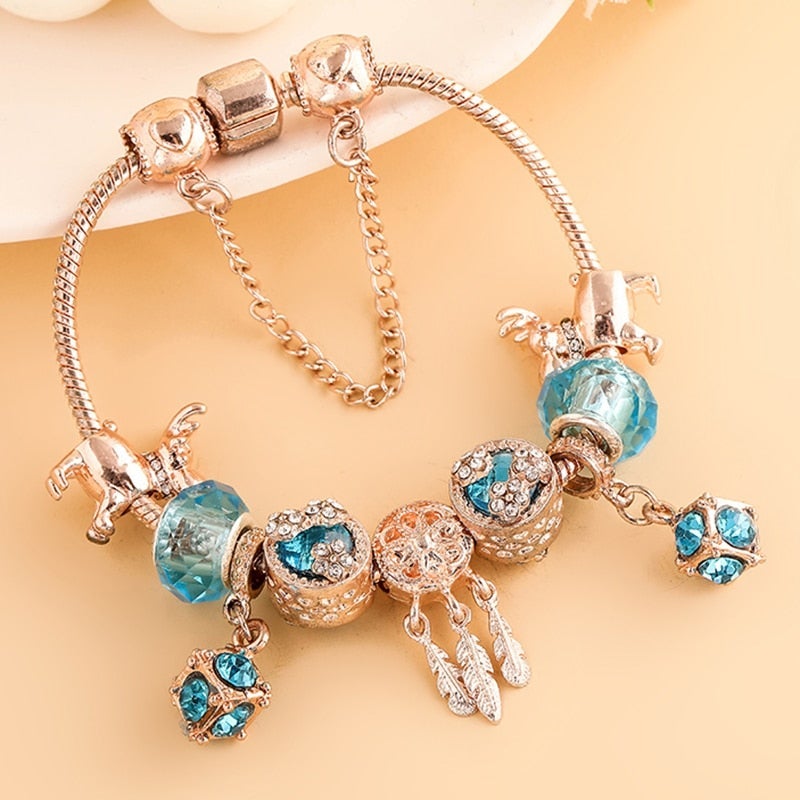 Pulsera en Plata Rosa y Zirconias Azules