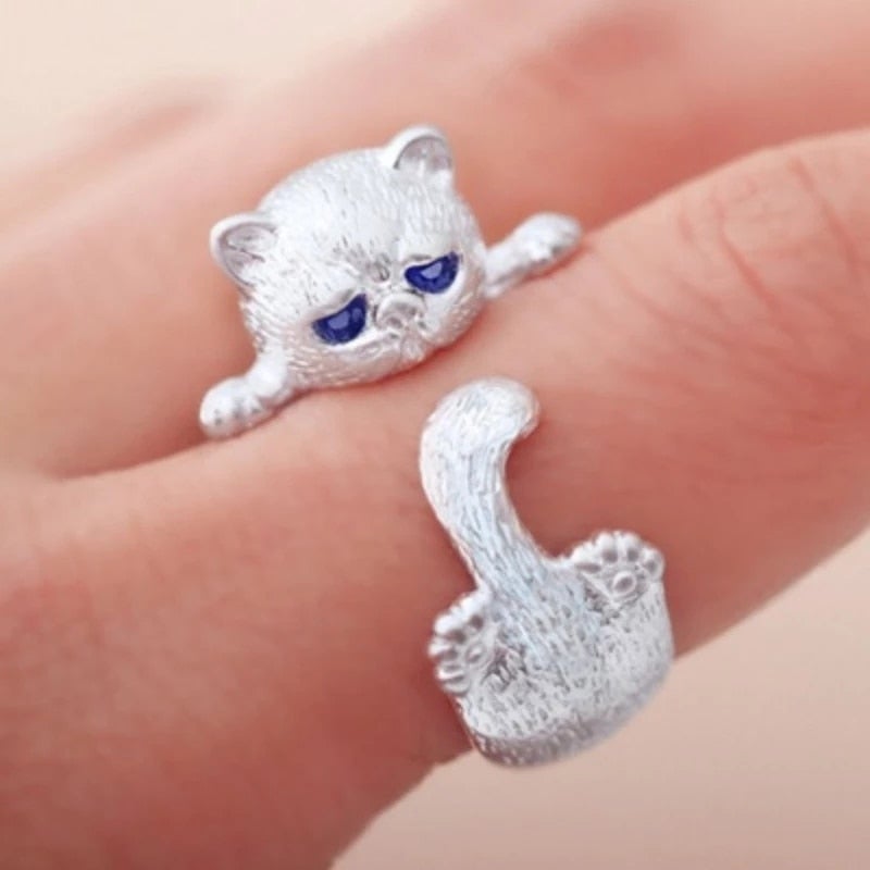 Anillo Ajustable de Gatito en Plata Esterlina 925