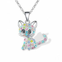 Collar de Gatitos Bebé y Zirconia de Colores en Plata