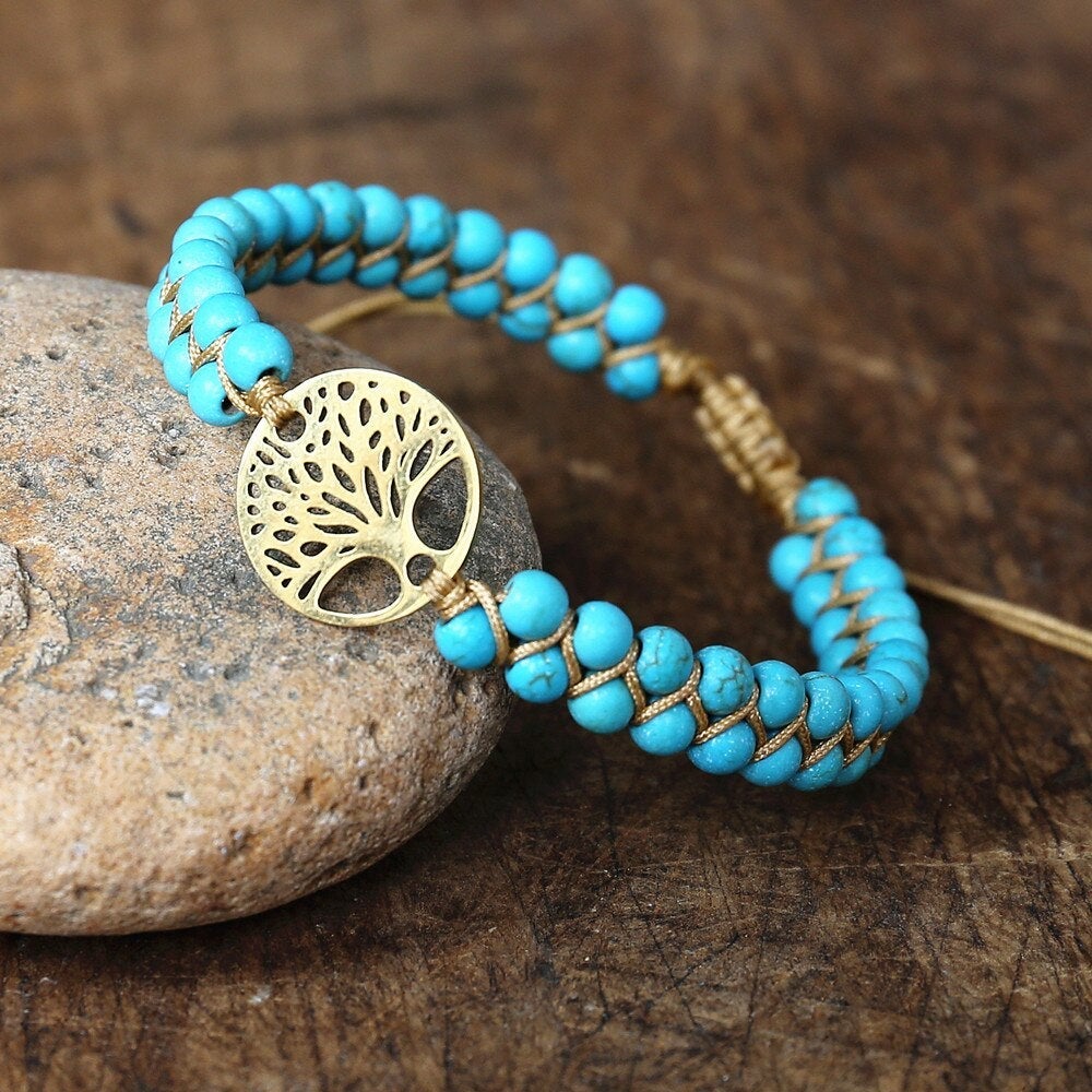 Pulsera Árbol de la Vida Hecha a Mano de Piedra Turquesa