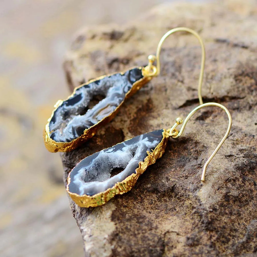 Aretes de Gota de Geoda Drusa